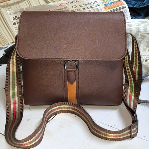 Brown PU Leather Messenger Sling Ba..